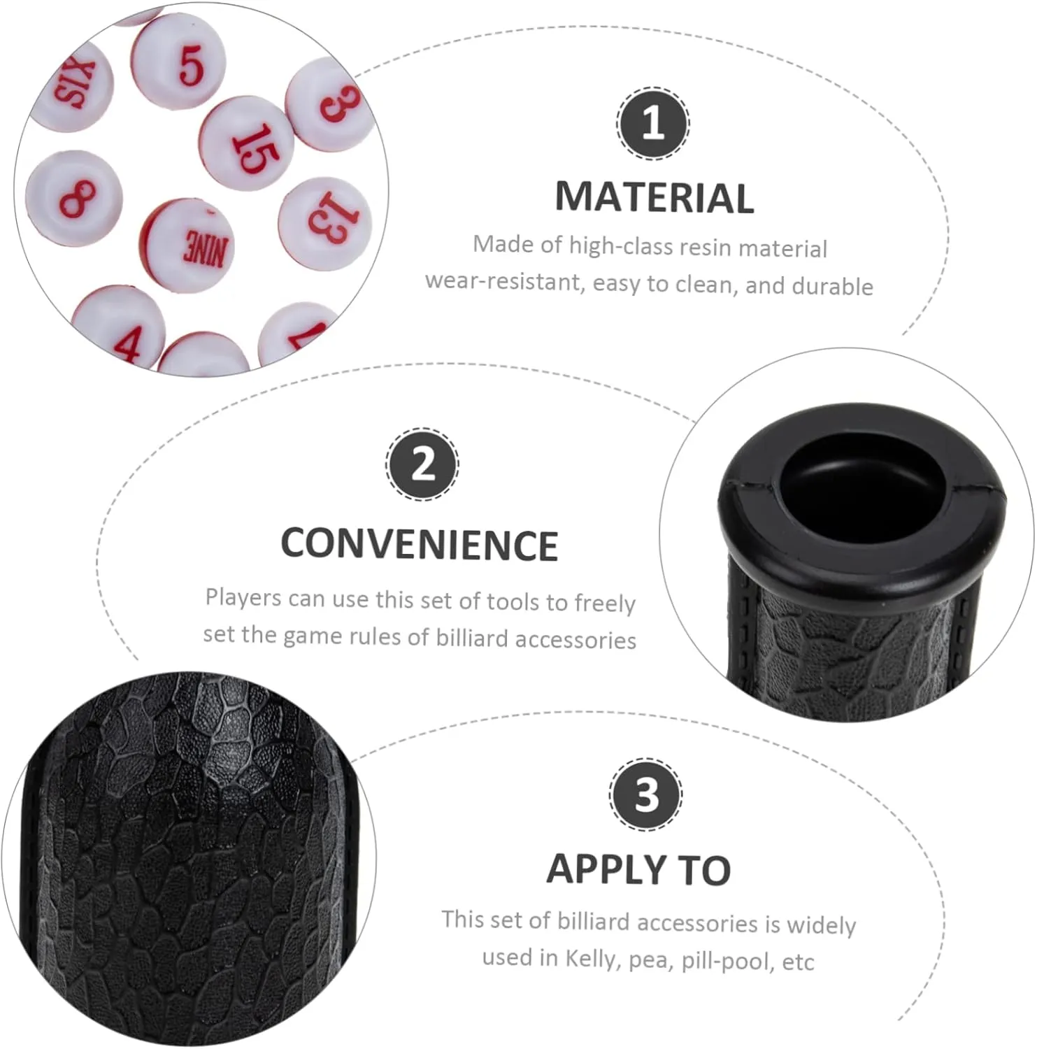 Yardwe 3 Sets Dice Bottle Pool Shaker Bottle Snooker Accessory Billiard Bottle Pool -resistant Snooker Bottle Billiard Supply Billiard Accessory Dice Cup Number Resin