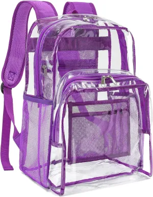 YGR Clear Backpack Heavy Duty PVC Transparent Backpack See Through Large Capacity Multiple Pockets Bookbag for Concert Work Security Travel Festival Purple