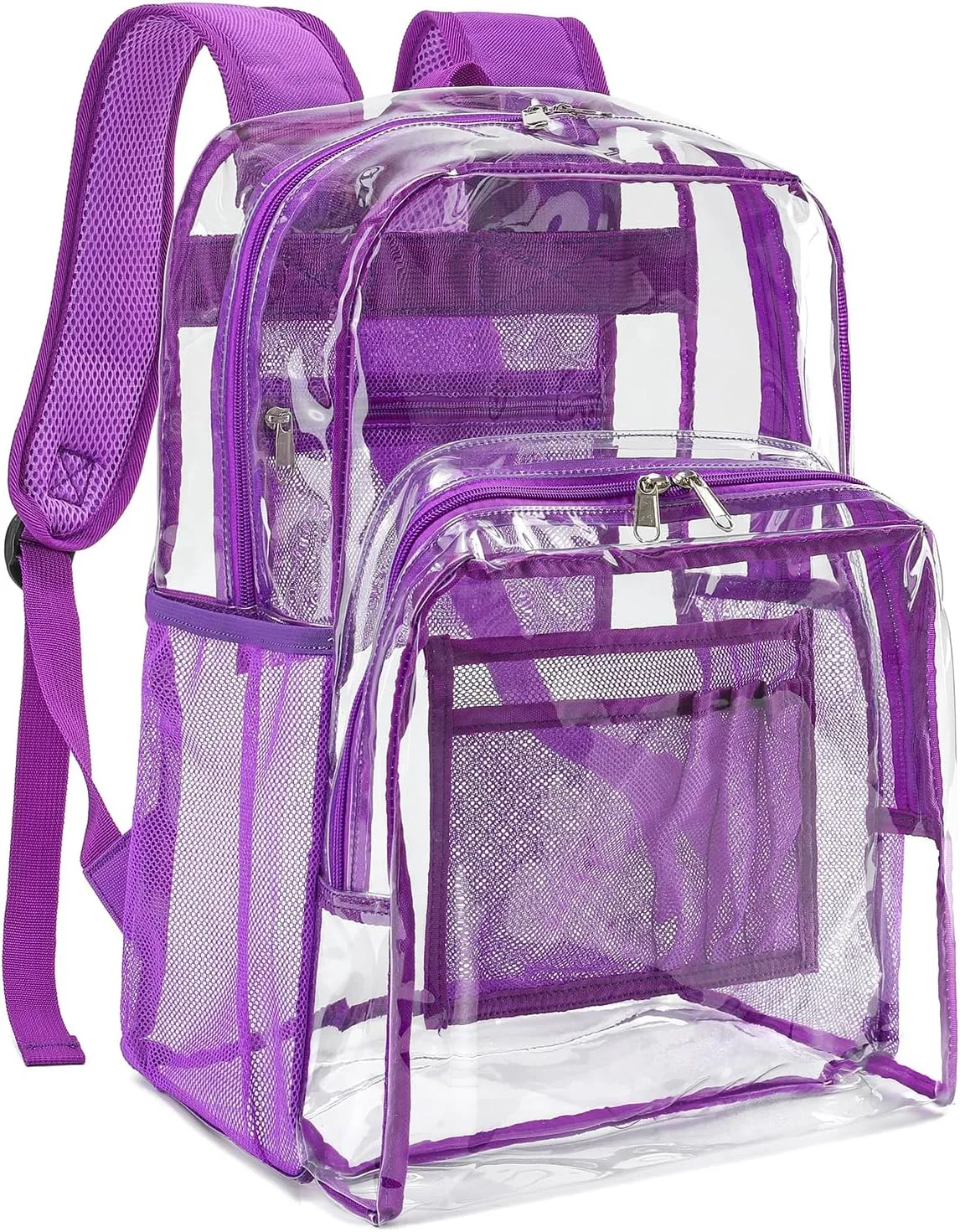 YGR Clear Backpack Heavy Duty PVC Transparent Backpack See Through Large Capacity Multiple Pockets Bookbag for Concert Work Security Travel Festival Purple