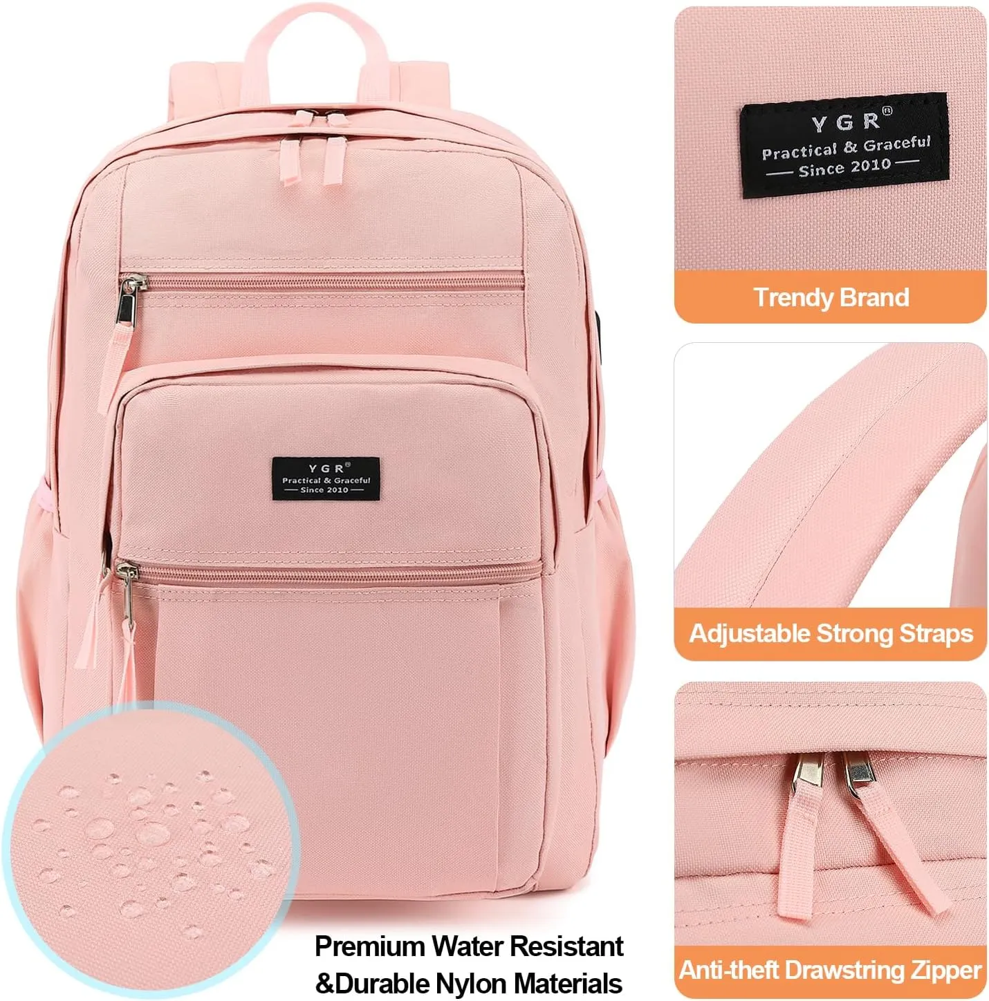 YGR Travel Laptop Backpack, Anti Theft Casual Rucksack Slim Business Laptop Backpack, Water resistant College Computer Bag Gift for Women, Men, College, Outdoor Sports, Work