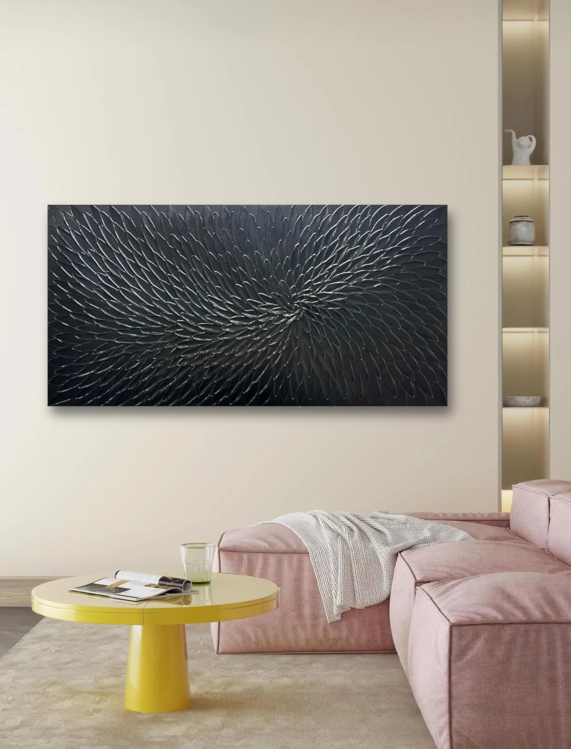 Yika Art Canvas Paintings, Wall Art Thick Texture Black Flower Modern Gorgeous Abstract Hand Painted Abstract Oil Painting on Canvas Modern Wall Art Decor 24x48 inches