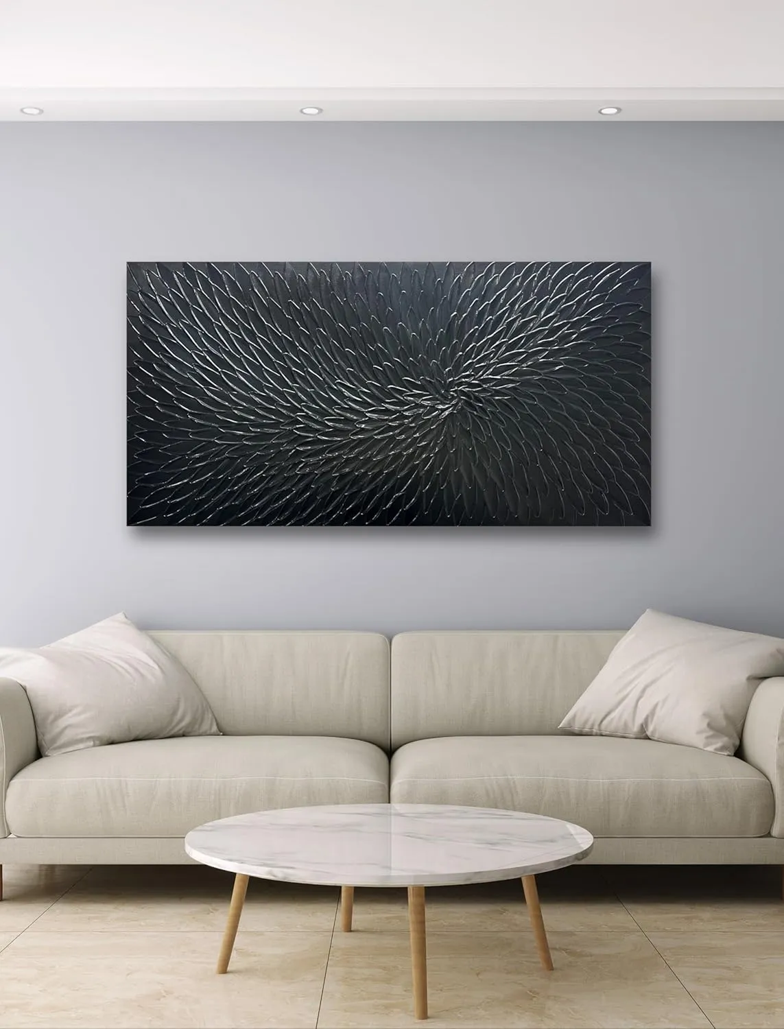 Yika Art Canvas Paintings, Wall Art Thick Texture Black Flower Modern Gorgeous Abstract Hand Painted Abstract Oil Painting on Canvas Modern Wall Art Decor 24x48 inches