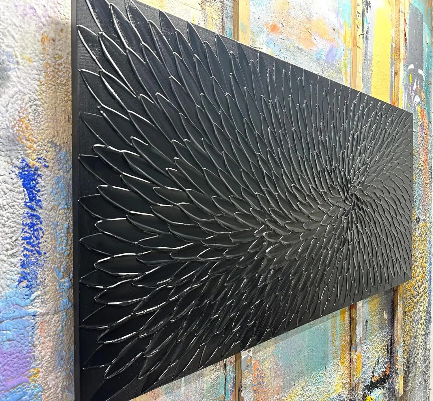 Yika Art Canvas Paintings, Wall Art Thick Texture Black Flower Modern Gorgeous Abstract Hand Painted Abstract Oil Painting on Canvas Modern Wall Art Decor 24x48 inches