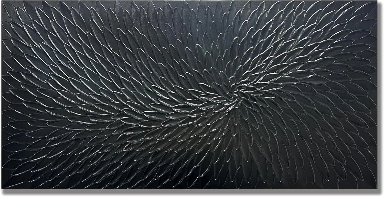 Yika Art Canvas Paintings, Wall Art Thick Texture Black Flower Modern Gorgeous Abstract Hand Painted Abstract Oil Painting on Canvas Modern Wall Art Decor 24x48 inches