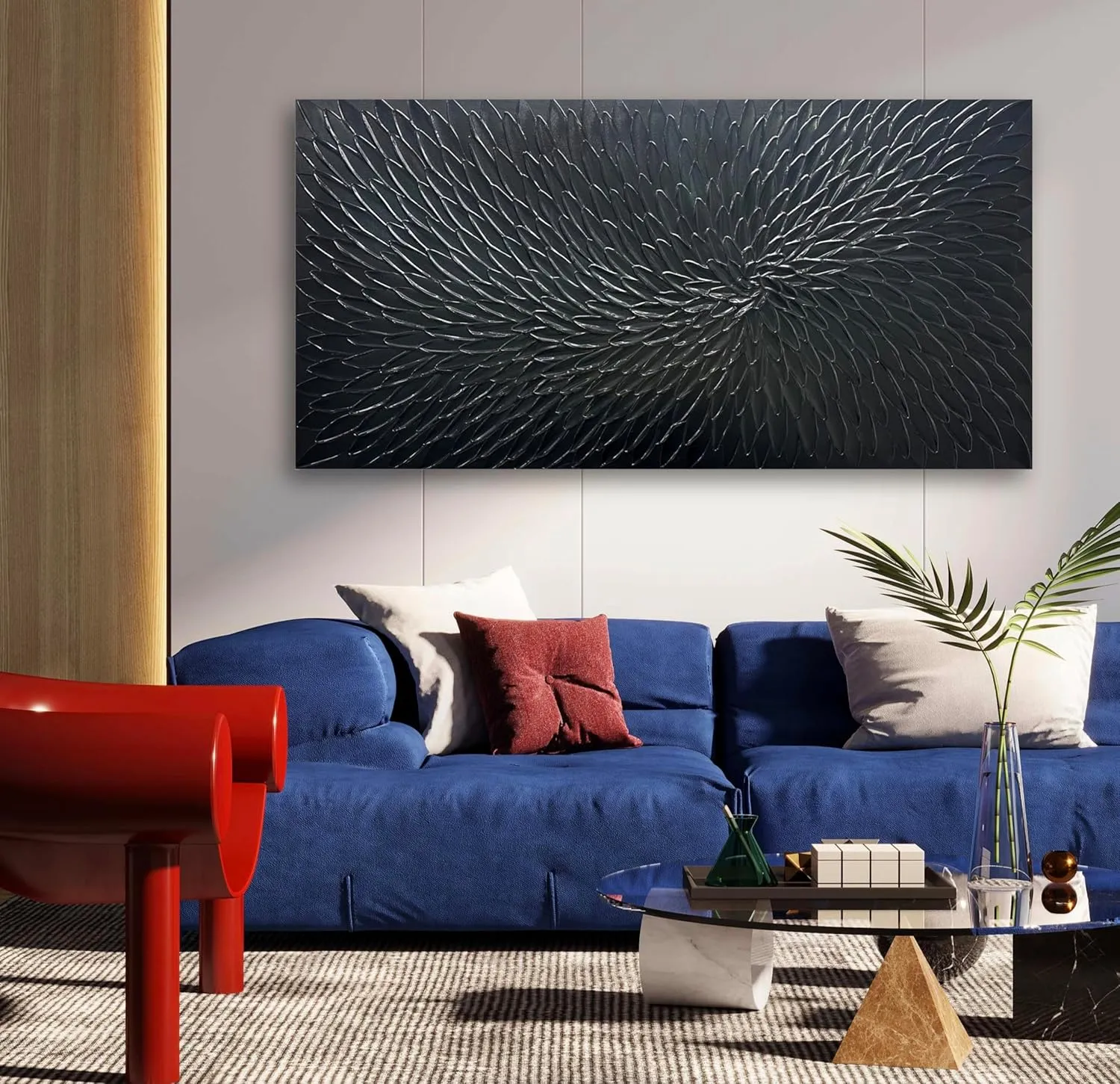 Yika Art Canvas Paintings, Wall Art Thick Texture Black Flower Modern Gorgeous Abstract Hand Painted Abstract Oil Painting on Canvas Modern Wall Art Decor 24x48 inches