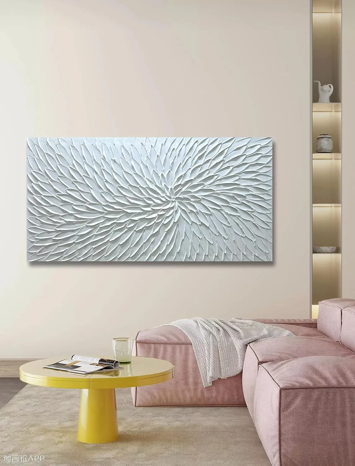 Yika Art Canvas Paintings, Wall Art Thick Texture White Flower Modern Gorgeous Abstract Hand Painted Abstract Oil Painting on Canvas Modern Wall Art Decor 24x48 inches