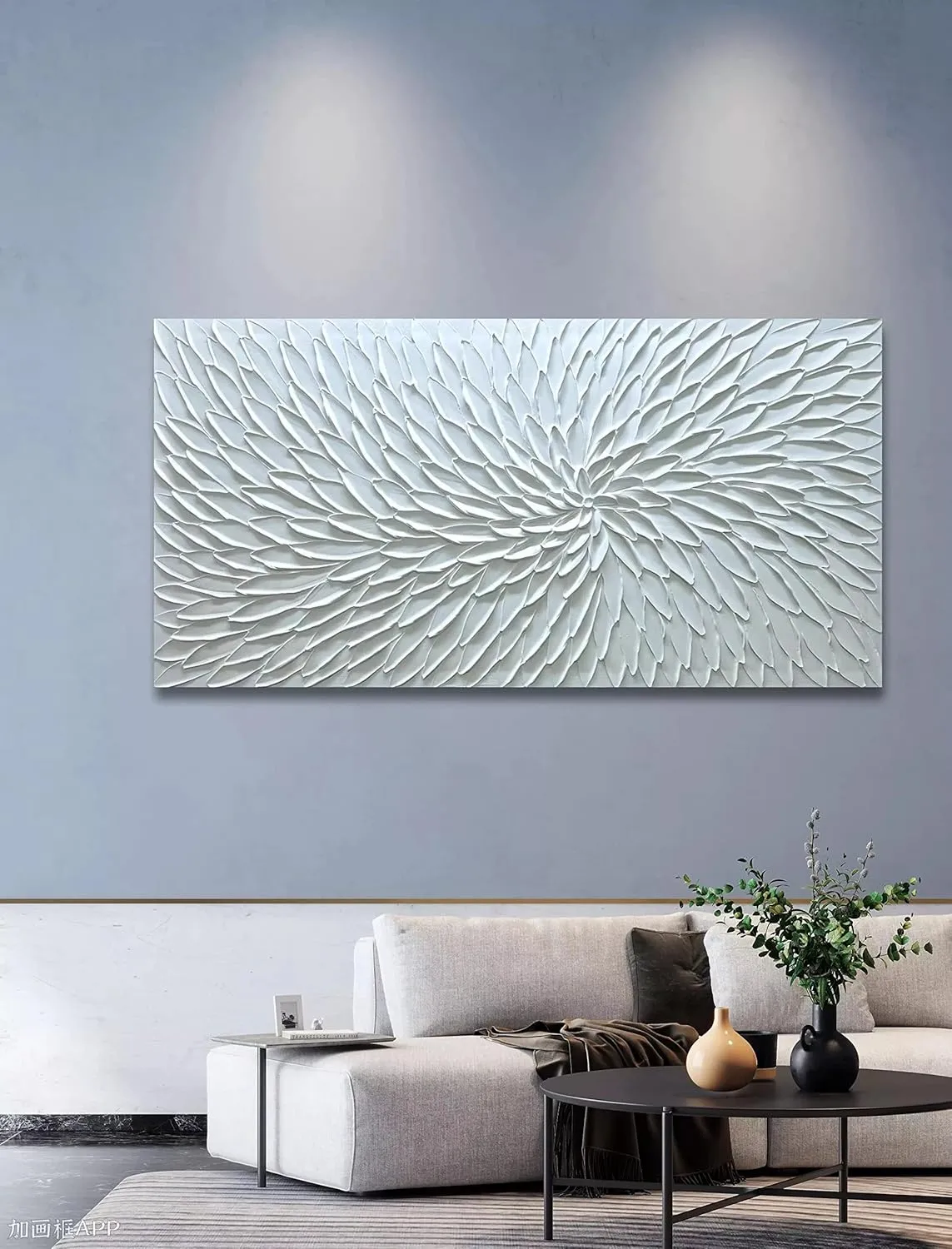 Yika Art Canvas Paintings, Wall Art Thick Texture White Flower Modern Gorgeous Abstract Hand Painted Abstract Oil Painting on Canvas Modern Wall Art Decor 24x48 inches