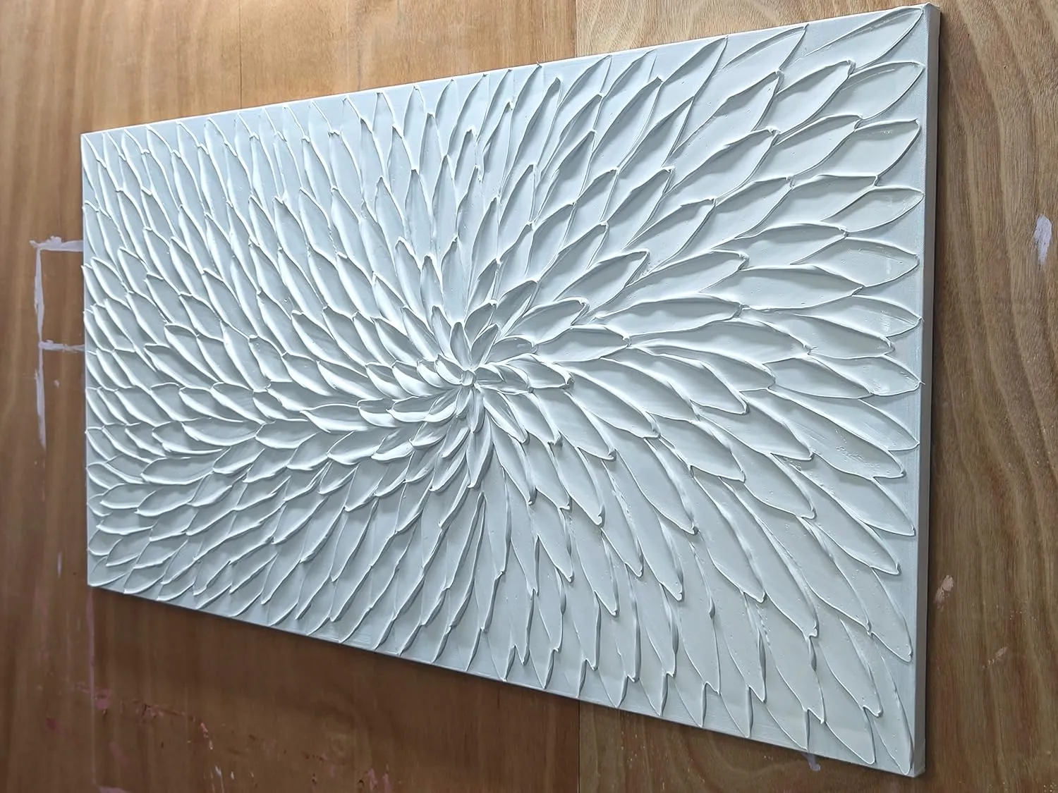 Yika Art Canvas Paintings, Wall Art Thick Texture White Flower Modern Gorgeous Abstract Hand Painted Abstract Oil Painting on Canvas Modern Wall Art Decor 24x48 inches
