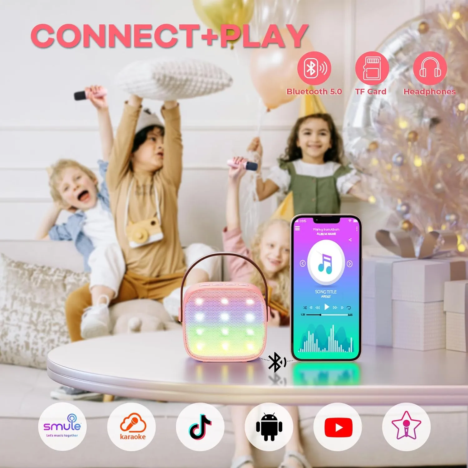 YLL Karaoke Machine for Kids Adults, Portable Mini Bluetooth Speaker with Wireless Microphone, Most Popular Birthday Gifts Toys for Girls 3, 4, 5, 6, 7, 8, 9, 10, 11, 12 Year Old (Lightpink 1 Mic)