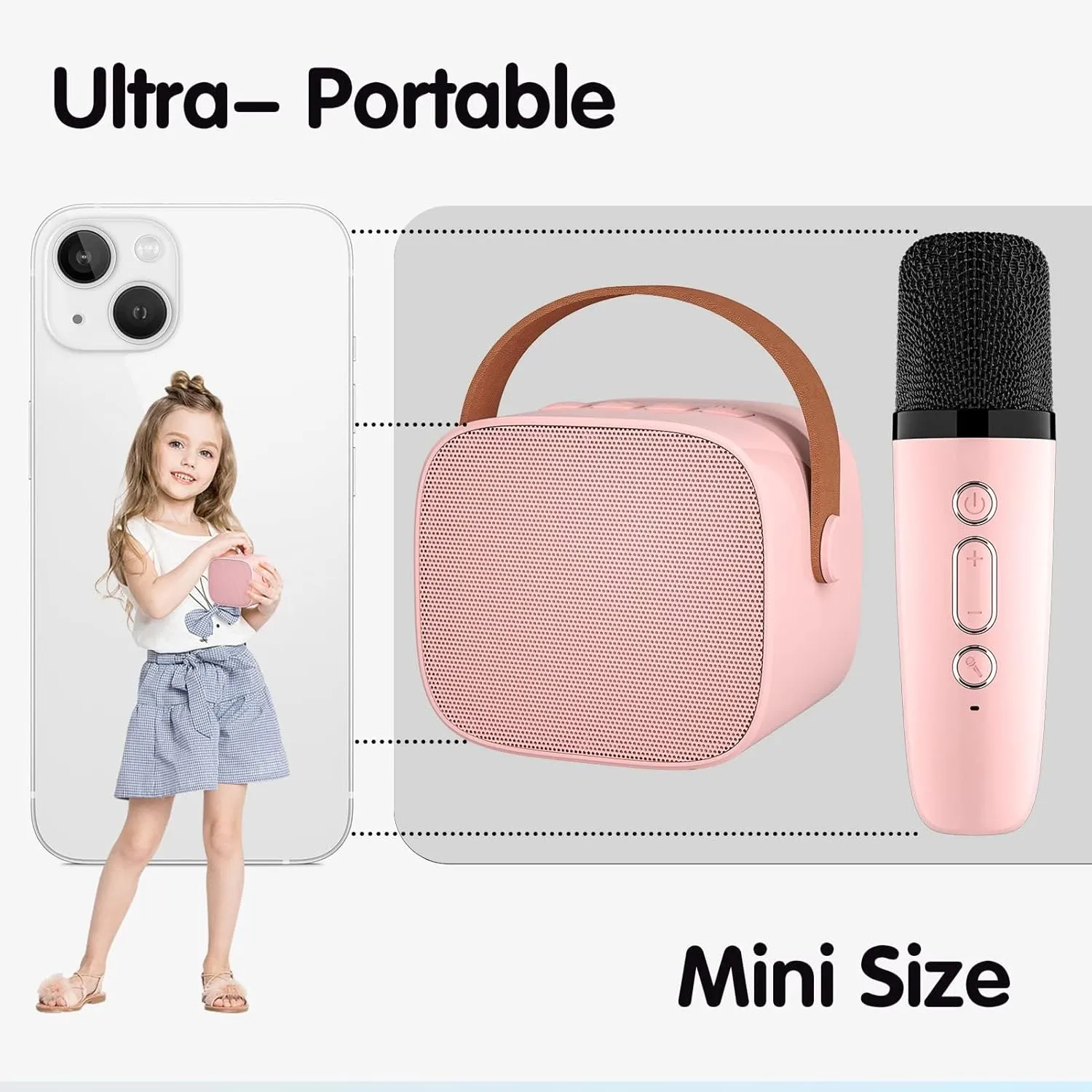 YLL Karaoke Machine for Kids Adults, Portable Mini Bluetooth Speaker with Wireless Microphone, Most Popular Birthday Gifts Toys for Girls 3, 4, 5, 6, 7, 8, 9, 10, 11, 12 Year Old (Lightpink 1 Mic)