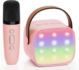 YLL Karaoke Machine for Kids Adults, Portable Mini Bluetooth Speaker with Wireless Microphone, Most Popular Birthday Gifts Toys for Girls 3, 4, 5, 6, 7, 8, 9, 10, 11, 12 Year Old (Lightpink 1 Mic)