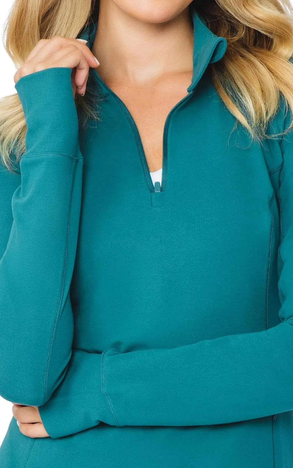 Yogalicious Half Zip Lightweight Workout Long Sleeve Athletic Jacket with Front Pockets and Thumbholes