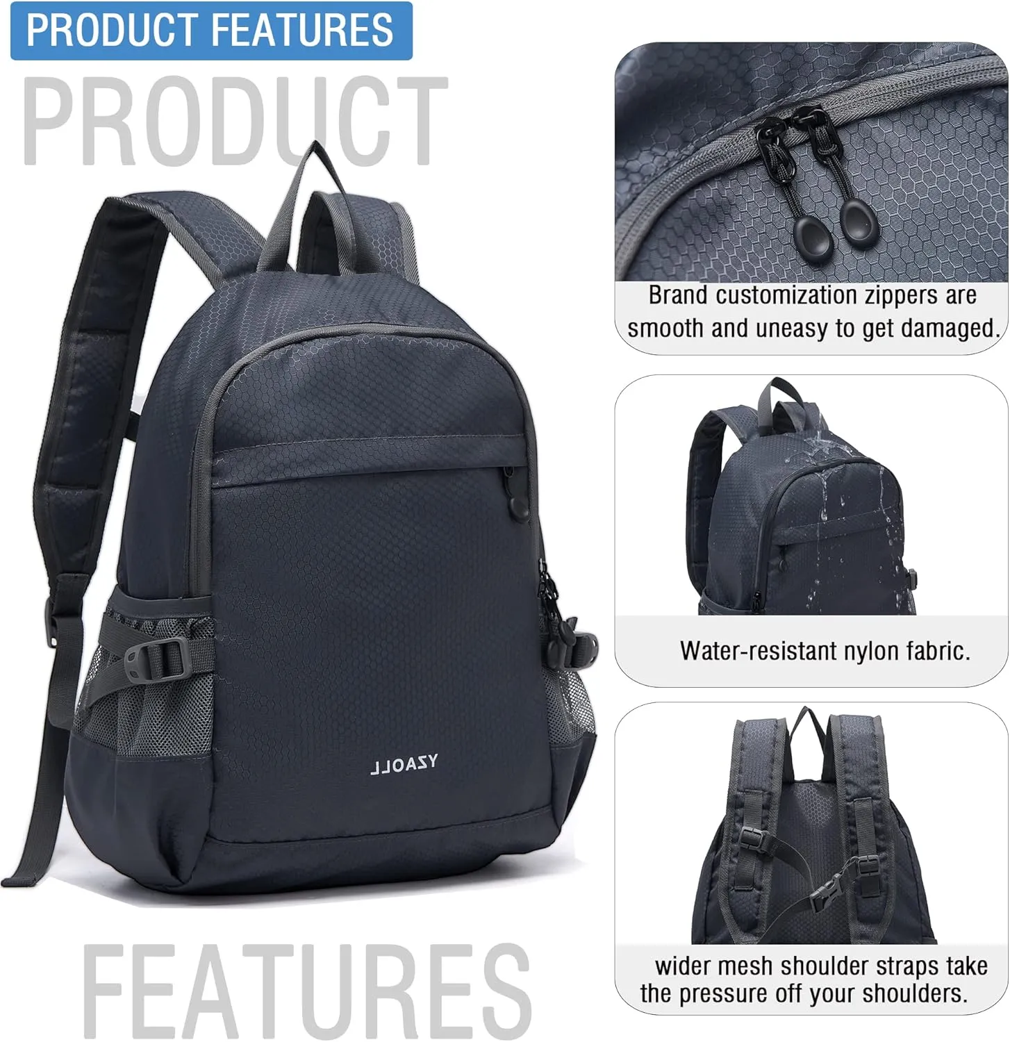 YZAOLL Small Lightweight Packable Hiking Backpack, 20L Hiking Backpack Day Pack for Women Men Travel Camping Vacation,Gray