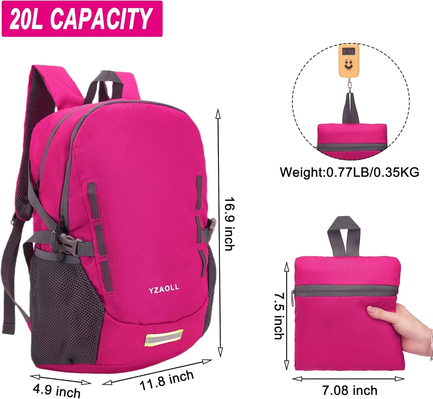 YZAOLL Ultra Lightweight Packable Backpack 20L Foldable Backpack Water Resistant Daypack for Women Men Travel Hiking Backpack