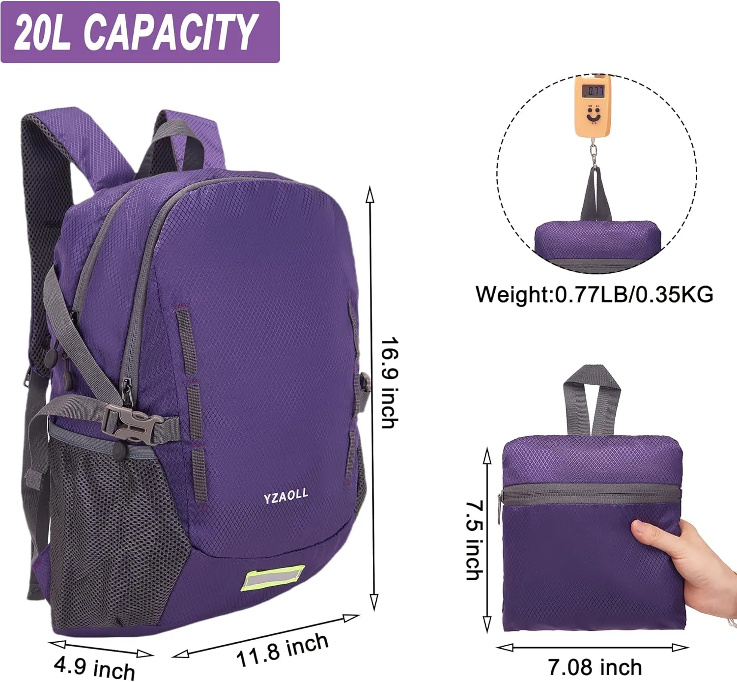 YZAOLL Ultra Lightweight Packable Backpack 20L Foldable Backpack Water Resistant Daypack for Women Men Travel Hiking Backpack