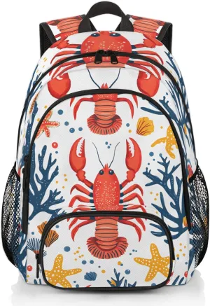 Yzrwebo Ocean Crayfish Print Laptop iPad Tablet Travel Backpack Casual Daypack, Coral Starfish Lightweight Adjustable Shoulder Straps with Multiple Pockets Backpack for Women Men Gifts