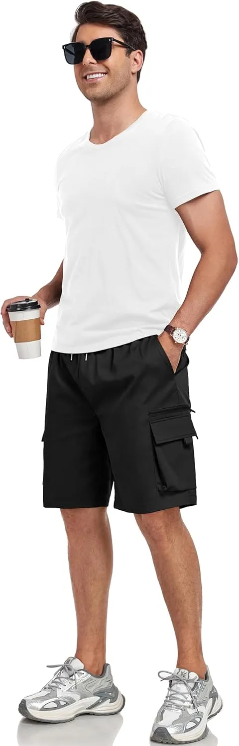 ZAFUL Mens Casual Shorts Flat Pocket Zipper Cargo Shorts Fashion Summer Short Drawstring Outdoor Twill Shorts with 6 Pockets