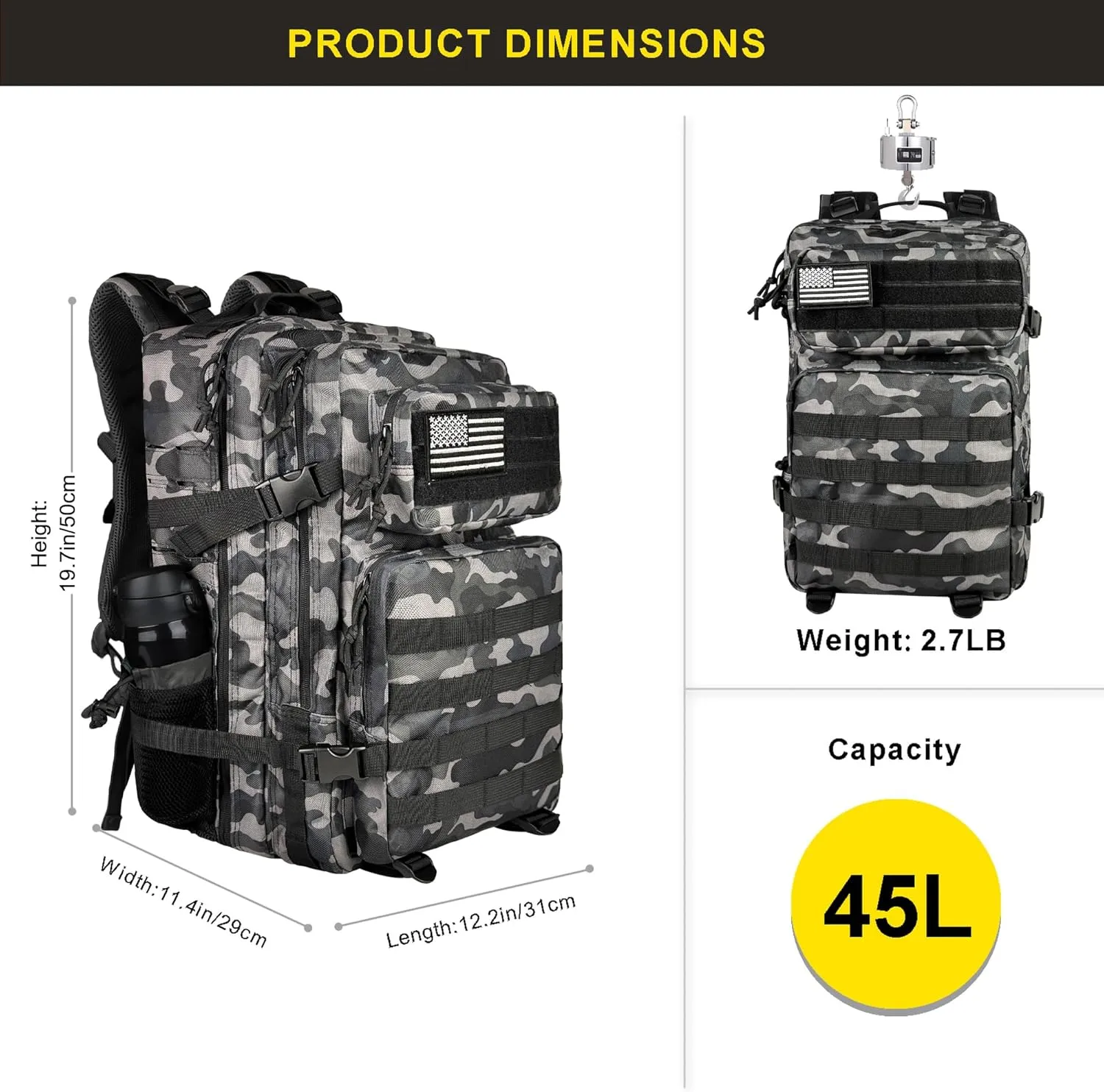 Zavothy 45L Military Tactical Backpack for Men and Women Army 3 Day Assault Pack Bag Large Rucksack with Molle System