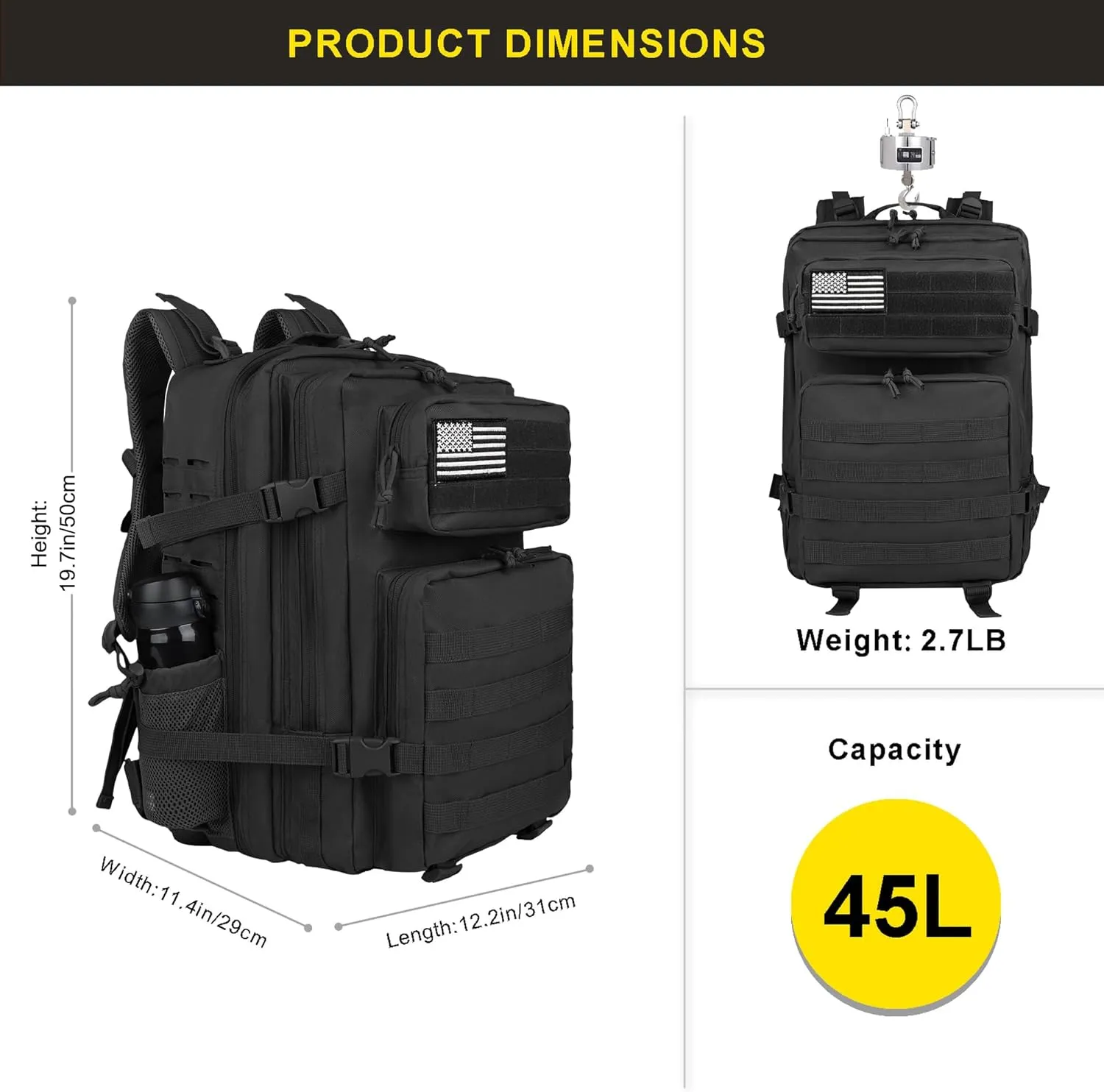 Zavothy 45L Military Tactical Backpack for Men and Women Army 3 Day Assault Pack Bag Large Rucksack with Molle System