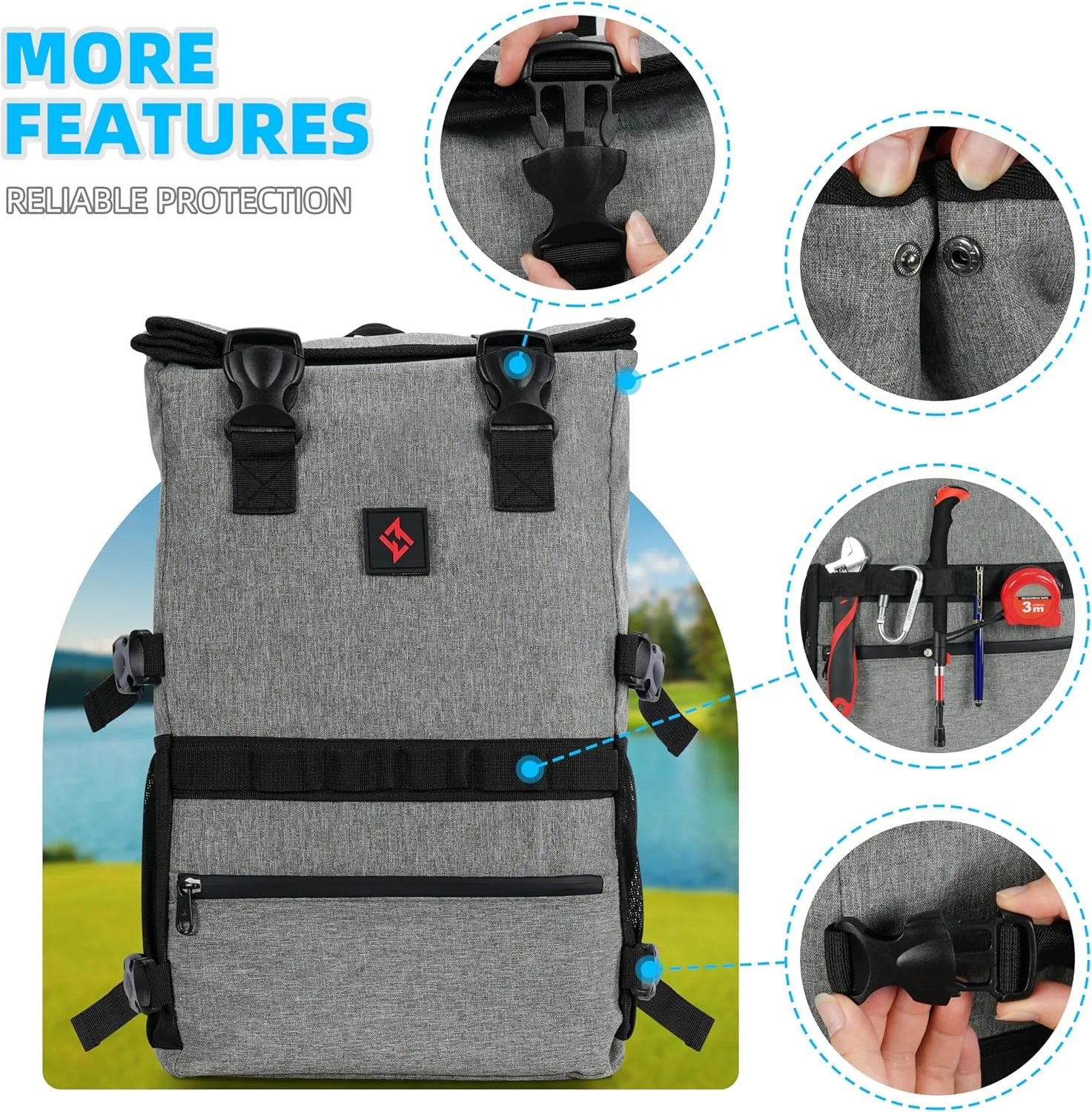 zazzy Smell Proof Bag with Combination Lock, Weather Resistant Lockable Smell Proof Backpack, Expandable Backpack Grey