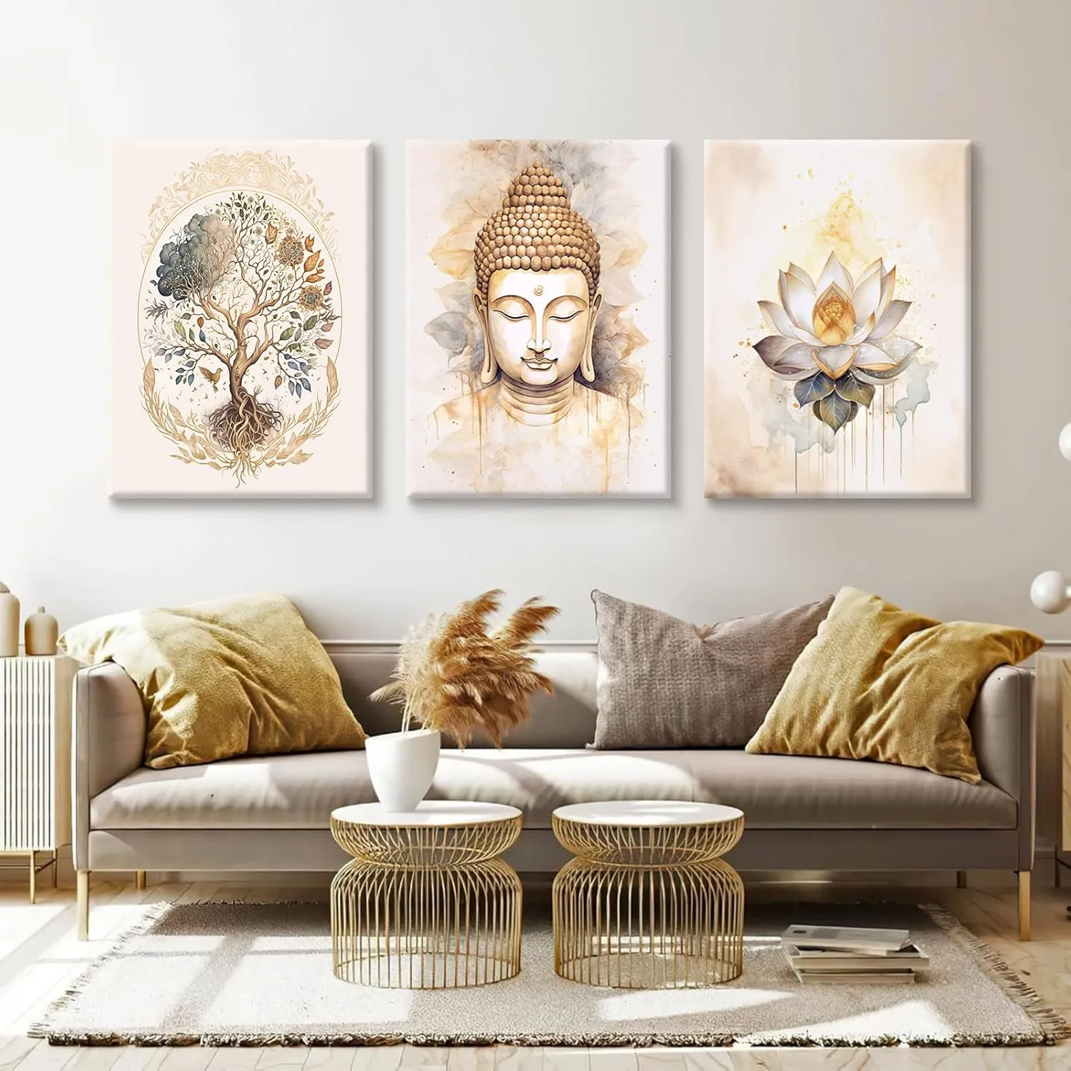 Zen Wall Art Decor Buddha Lotus Flower Artwork Tree of Life Canvas Painting Yoga Meditation Studio Wall Art Mindfulness Spiritual Energy Poster for Living Room Bedroom 12x16x3 Inch Wrapped Canvas