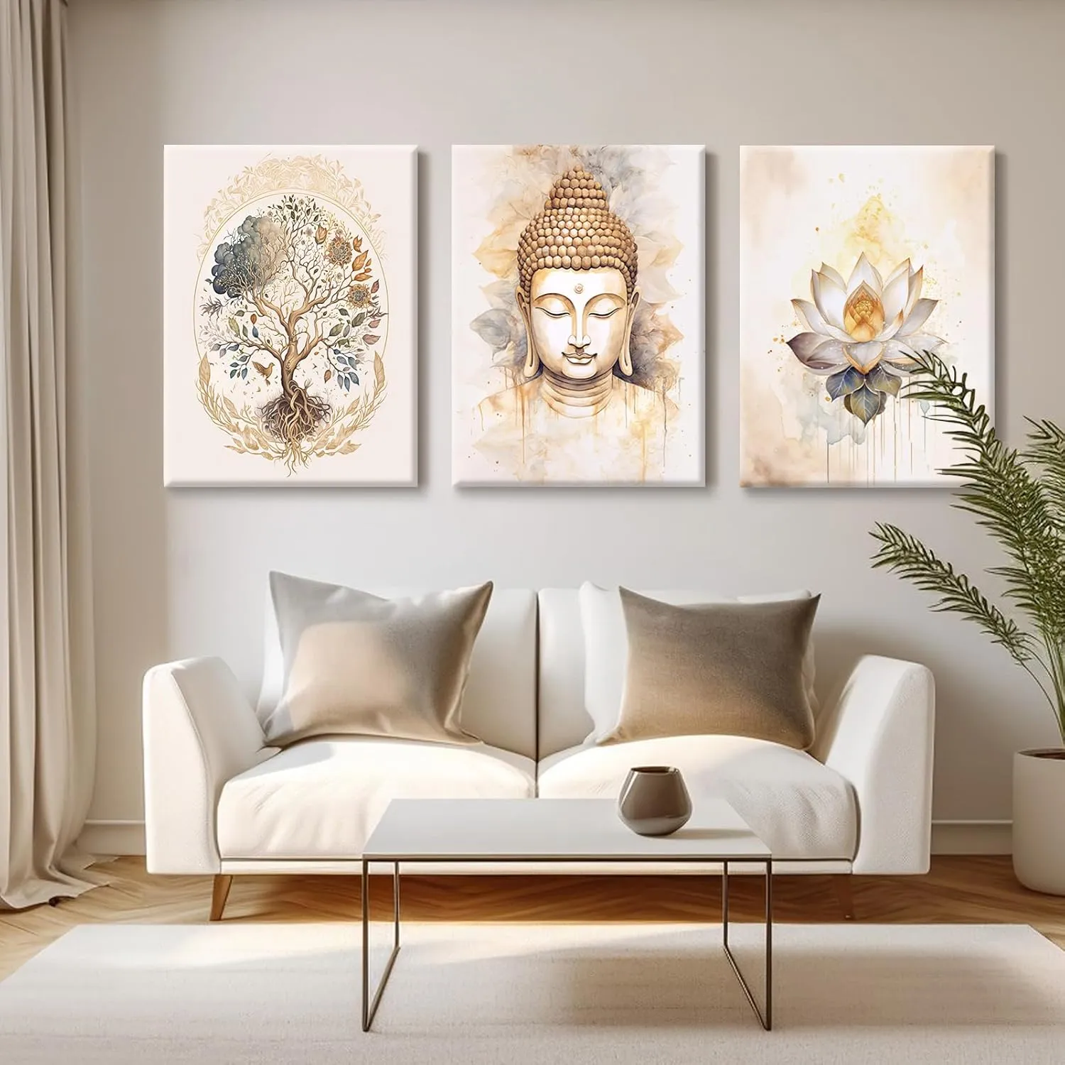 Zen Wall Art Decor Buddha Lotus Flower Artwork Tree of Life Canvas Painting Yoga Meditation Studio Wall Art Mindfulness Spiritual Energy Poster for Living Room Bedroom 12x16x3 Inch Wrapped Canvas