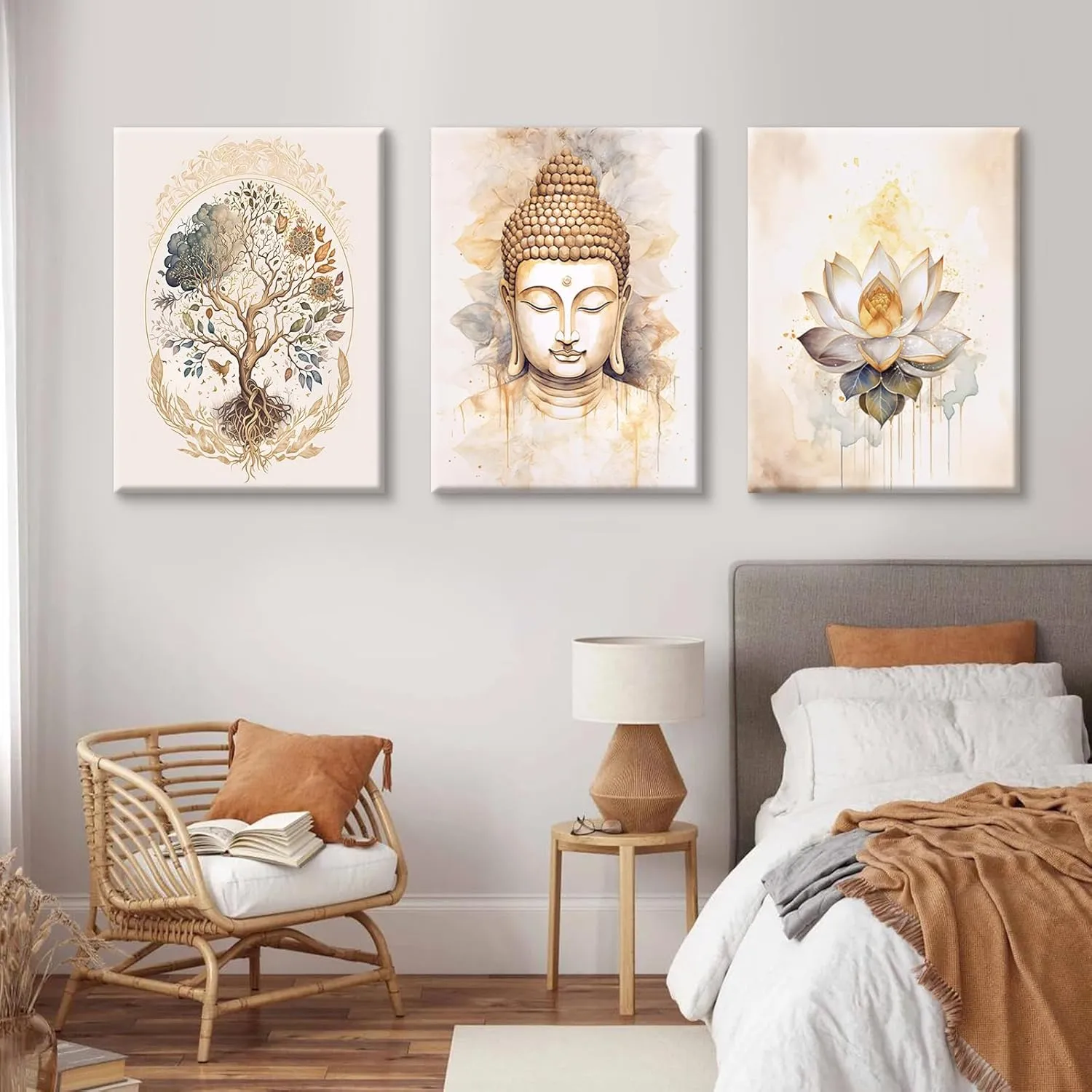 Zen Wall Art Decor Buddha Lotus Flower Artwork Tree of Life Canvas Painting Yoga Meditation Studio Wall Art Mindfulness Spiritual Energy Poster for Living Room Bedroom 12x16x3 Inch Wrapped Canvas
