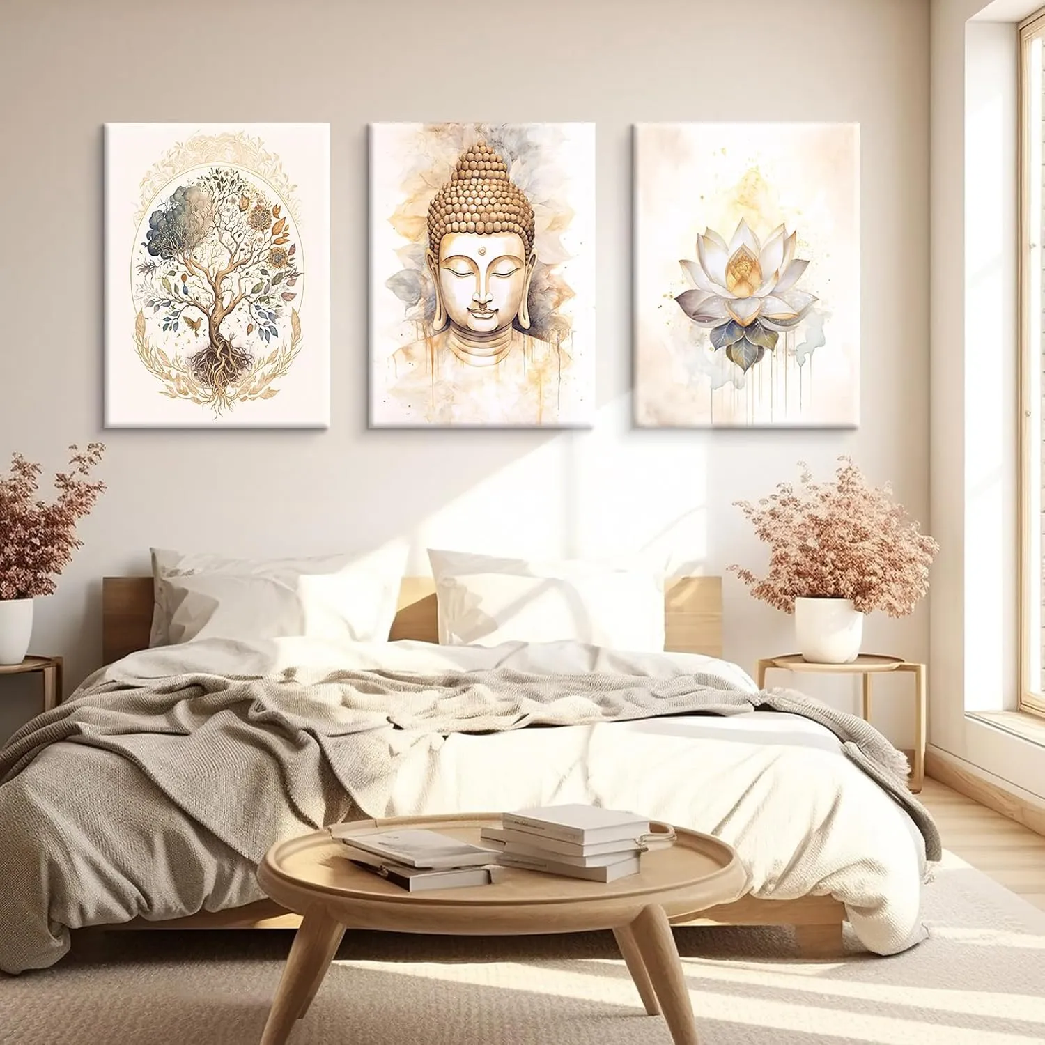 Zen Wall Art Decor Buddha Lotus Flower Artwork Tree of Life Canvas Painting Yoga Meditation Studio Wall Art Mindfulness Spiritual Energy Poster for Living Room Bedroom 12x16x3 Inch Wrapped Canvas