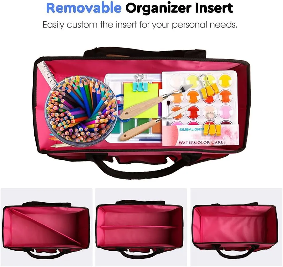 ZKOO Desktop Tote and Stock Organize, Multiple Pockets Teacher Helper Tote Bag Organization for Arts, Books, Stationery and Office Desk Organize, Make-up Case with Handles Craft Organizer (Pink)