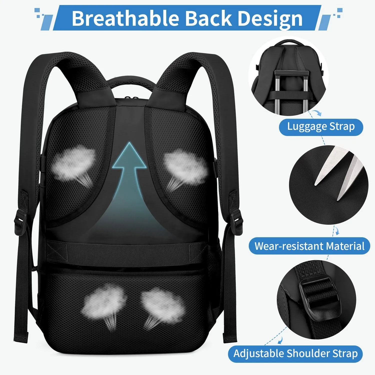 ZOMFELT Travel Backpack for Men, Carry on Backpack, TSA 17.3 inch Laptop Backpack Flight Approved, Personal Item Travel Bag Nurse Bag Casual Daypack for School Weekender Business Trip, Black