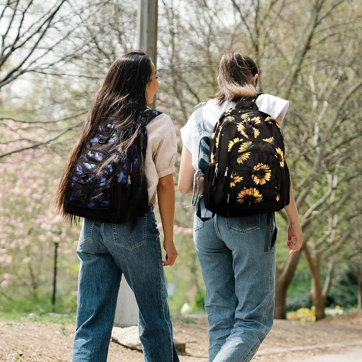 ZORFIN Backpack for School, Travel: Bookbag for Girls Boys - Kids Backpack with Multi Compartments - Butterfly Black