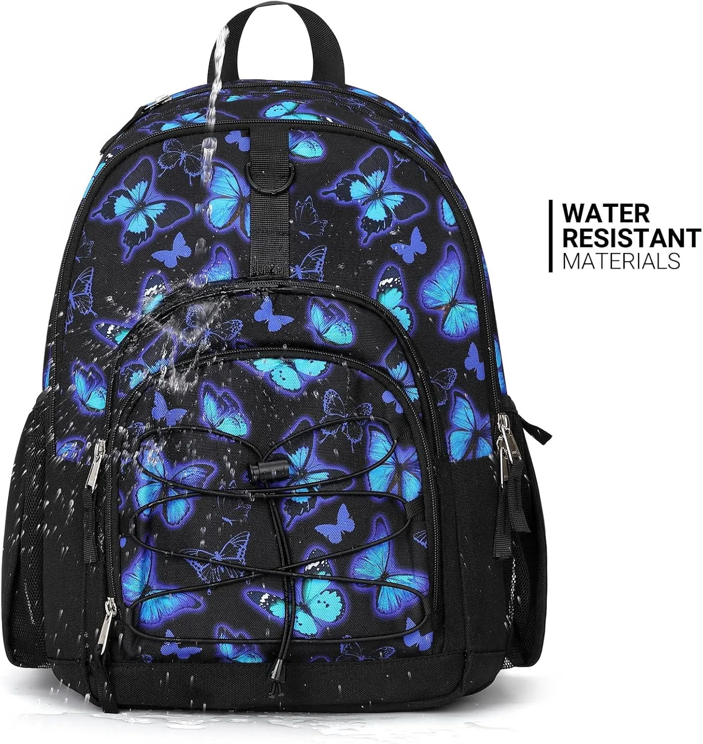 ZORFIN Backpack for School, Travel: Bookbag for Girls Boys - Kids Backpack with Multi Compartments - Butterfly Black