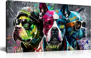 Zoyotago Large Canvas Wall Art for Bedroom Living Room Funny Graffiti Dog Picture Cool Dog Canvas Wall Art Ready to Hang Size 20x40