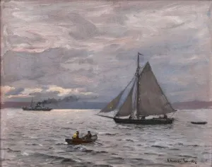 ZVLYVHSK Famous Poster Artwork Canvas Prints Artwork Seascape with Ships At Sea by Anders Anderson-lundby Print Artwork for Living Room Decor 60x90cm
